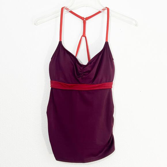 Title Nine Tankini Swim Top Womens 32C Underwire Racer Back Tank Burgundy - Picture 1 of 5